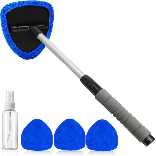 Easy-to-use Windshield Cleaning Tool with Microfiber Pads and Holder Attachment.