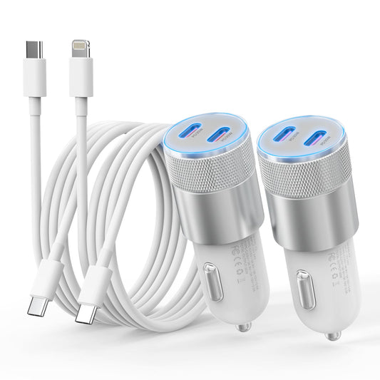 iPhone Car Charger Fast Charging [Apple MFi Certified], 60W Dual USB-C Power Cigarette Lighter Car Charger+Type-C Cable⁘Light