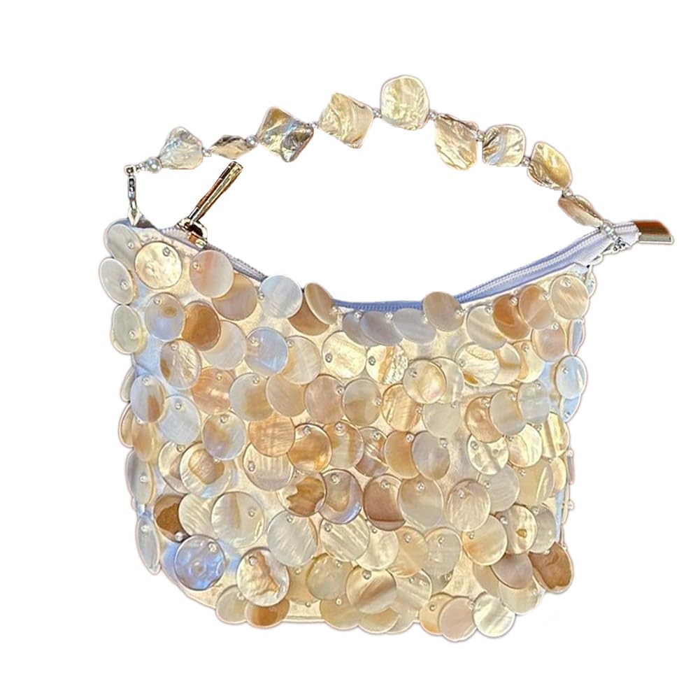 Shell Beaded Clutch Purse for Women Luxury Handmade Top Handle Bag Beach Evening Handbag for Summe...