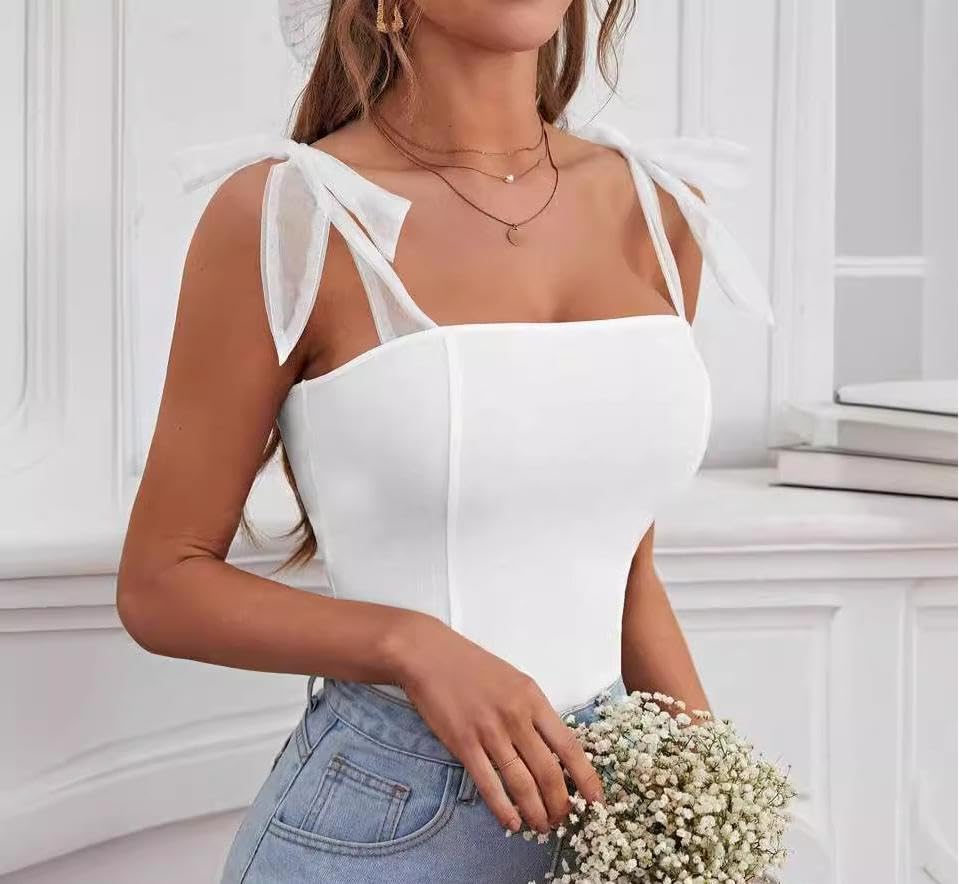 Stylish Summer Sleeveless Cami Top with Tie Shoulder Detail