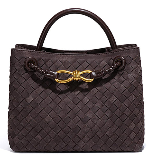 Suede Woven Tote Bag for Women with PU Leather Strap
