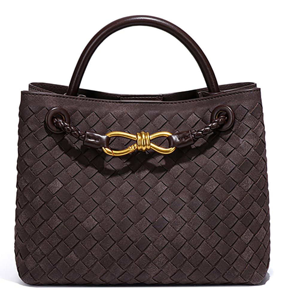 Suede Woven Tote Bag for Women with PU Leather Strap