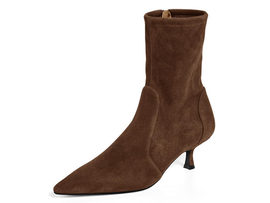 Coutgo Womens Low Kitten Heel Ankle Boots Pointed Toe Booties Side Zipper Fall Shoes