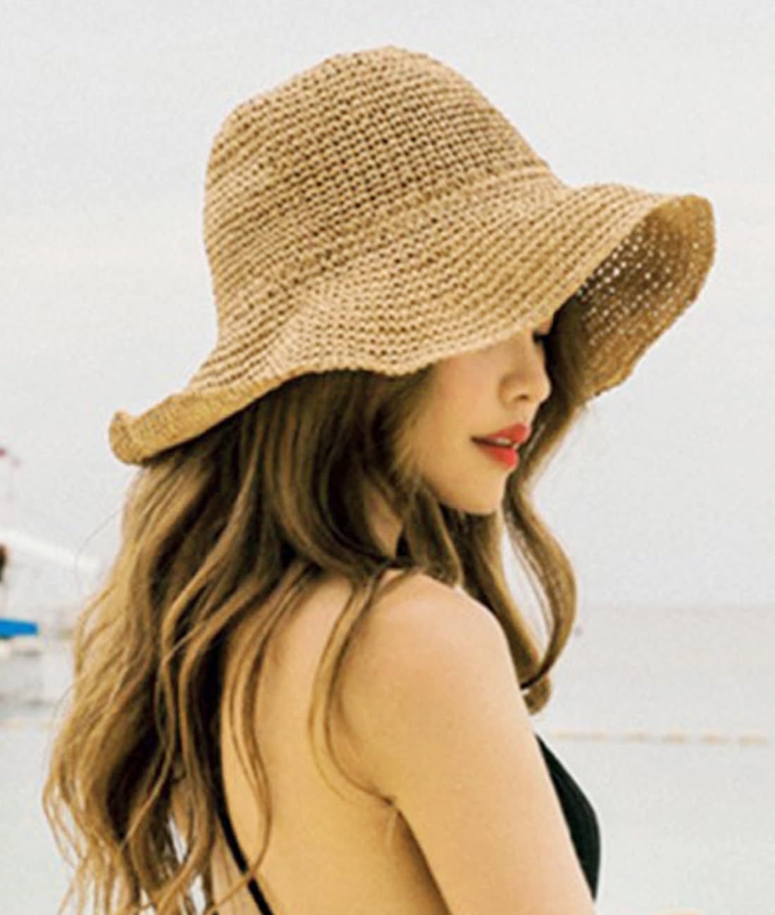 Women's Green Floppy Straw Sun Hat for Summer Beach