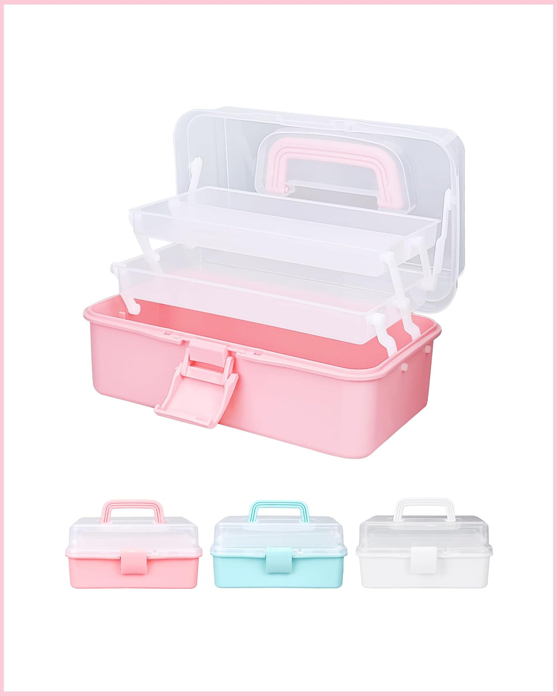 Portable Pink 3-Layer Storage Box for Crafts, Sewing, and Toys