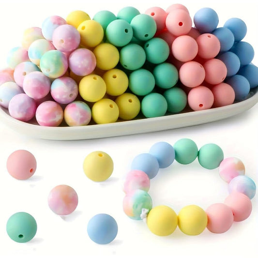Colorful Silicone Beads with Flower Pattern for Jewelry Making and Crafts