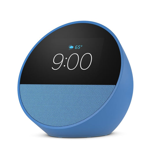 All-new Amazon Echo Spot (2024 release), Smart alarm clock with vibrant sound + Alexa, Ocean Blue.