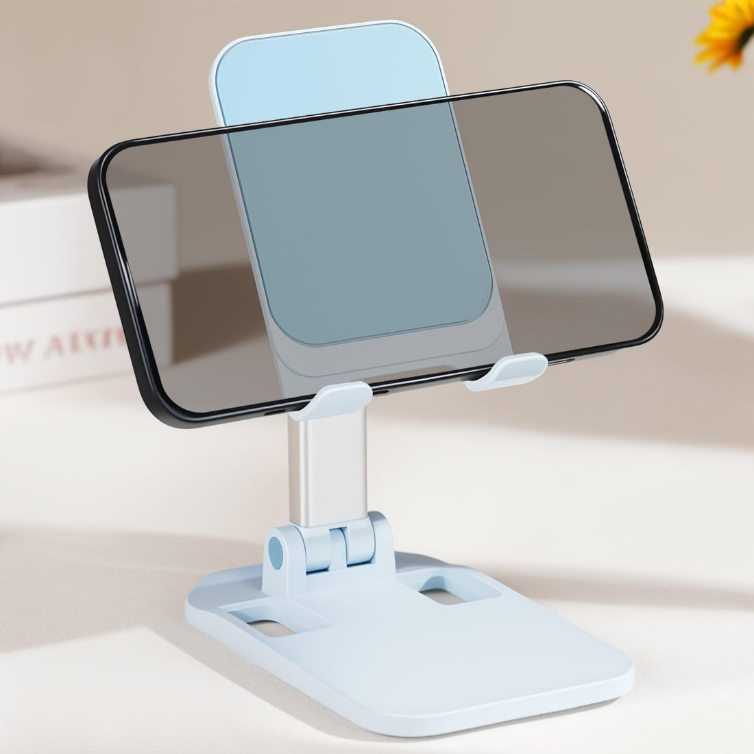 Foldable Phone Stand for Smartphones with Adjustable Angle Height Holder.