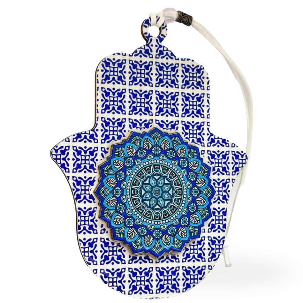 Blue and White Mandala Hamsa Hand Wall Decor