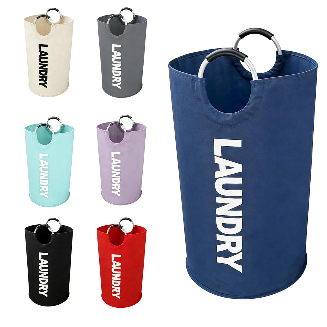 Navy Blue Folding Laundry Basket