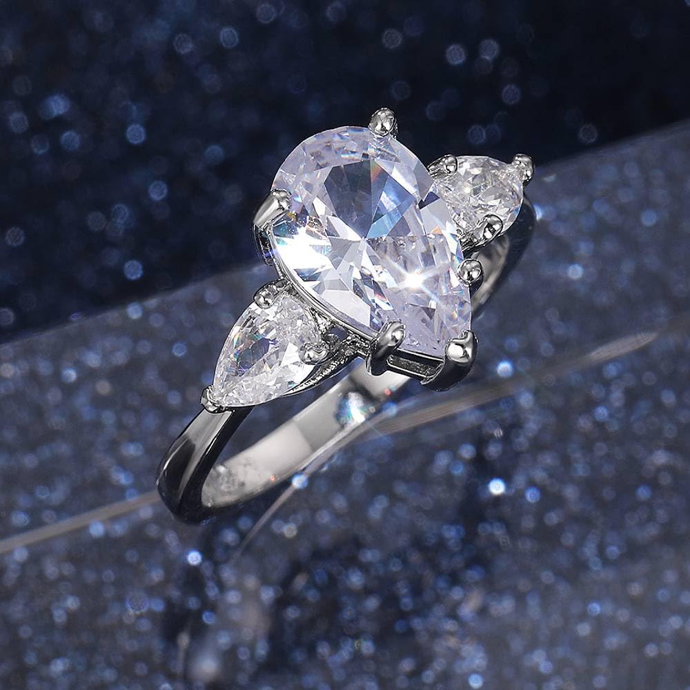 Cubic Zirconia Water Drop Ring for Women