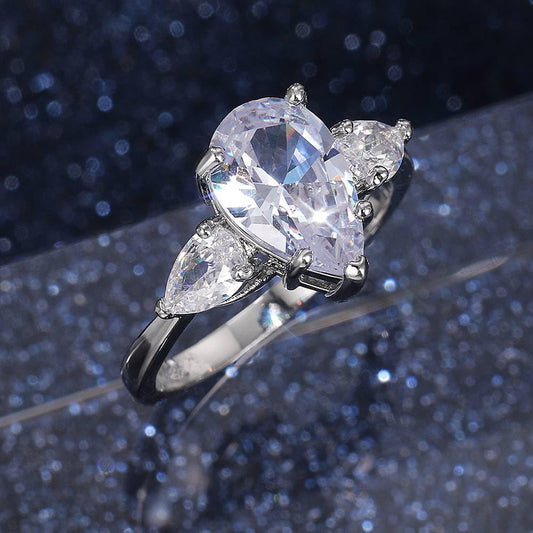 Cubic Zirconia Water Drop Ring for Women