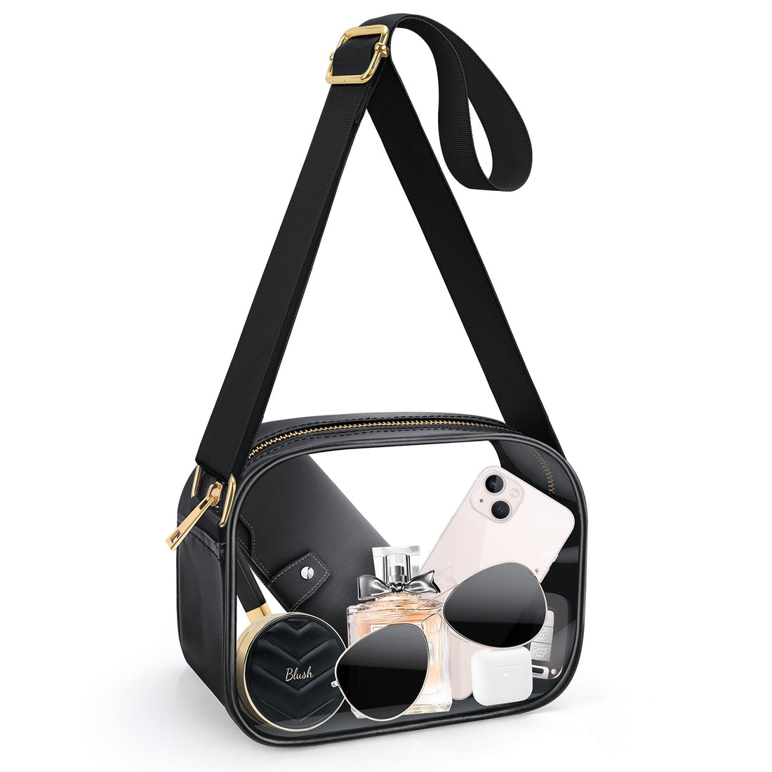 Small transparent crossbody bag for women, concert and festival style.