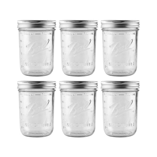 Ball - 16 oz Wide Mouth Glass Mason Jars | 6 Pack Jars with Airtight Lids | Large Glass Jar for ...