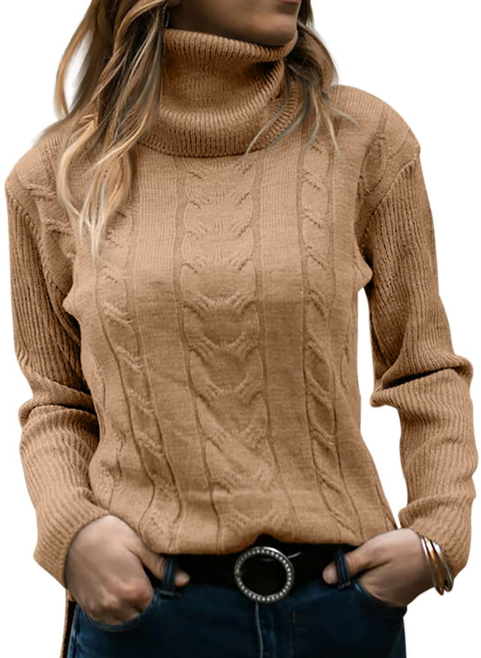 Langwyqu Womens' Turtleneck Long Sleeve Cable Knit Sweaters.