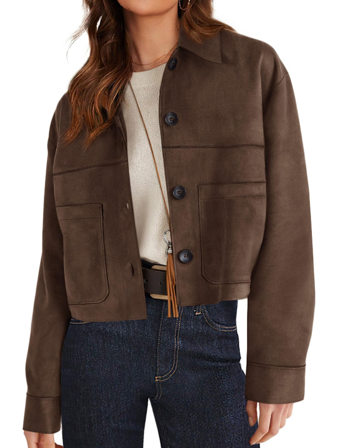 Women's Faux Suede Cropped Jacket for Fall and Winter