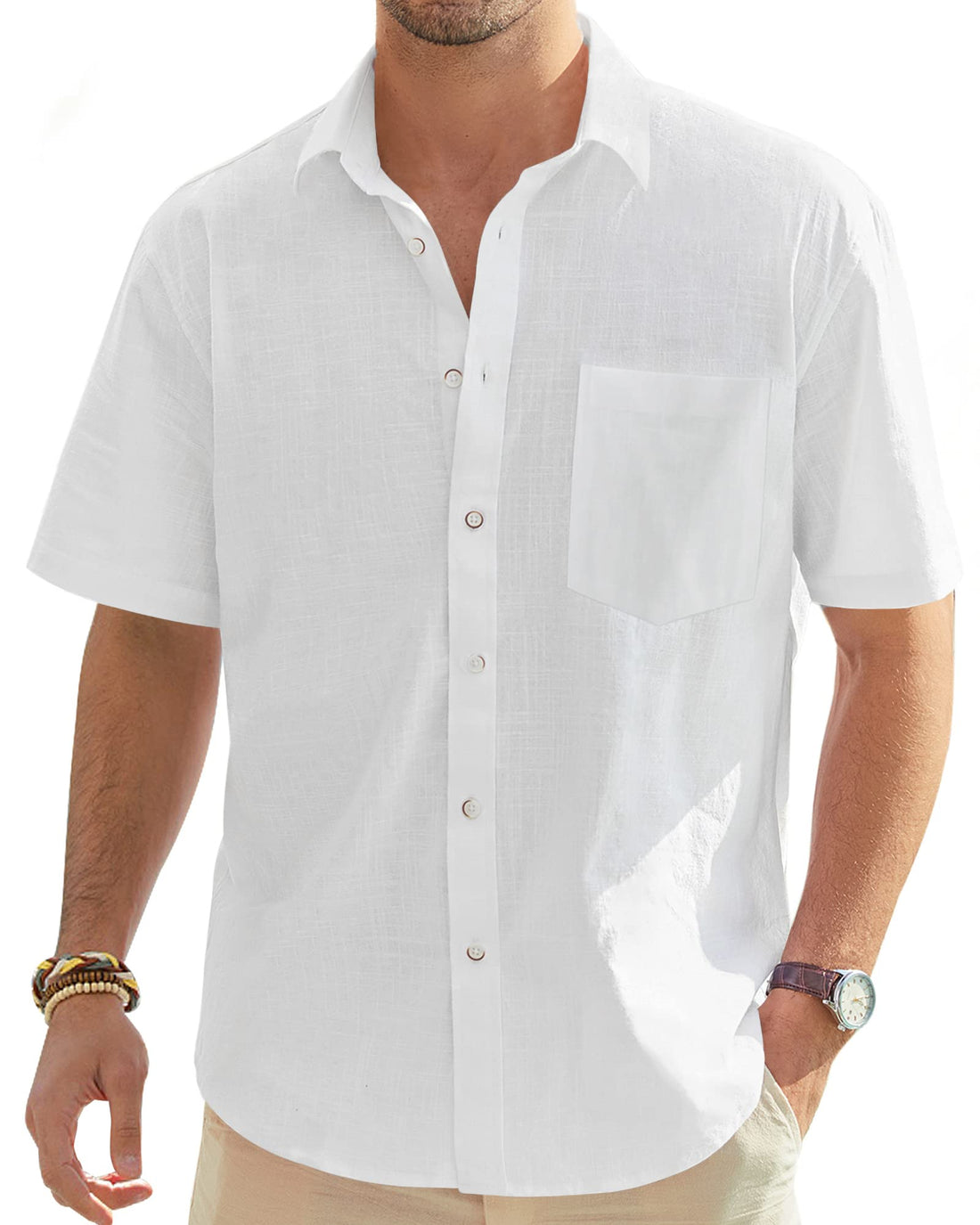 J.VER Men's Cotton Linen Short Sleeve Shirts Casual Lightweight Button Down Shirts Vacation Beach Summer Tops with ...