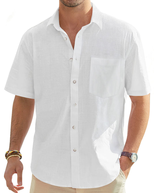 J.VER Men's Cotton Linen Short Sleeve Shirts Casual Lightweight Button Down Shirts Vacation Beach Summer Tops with ...
