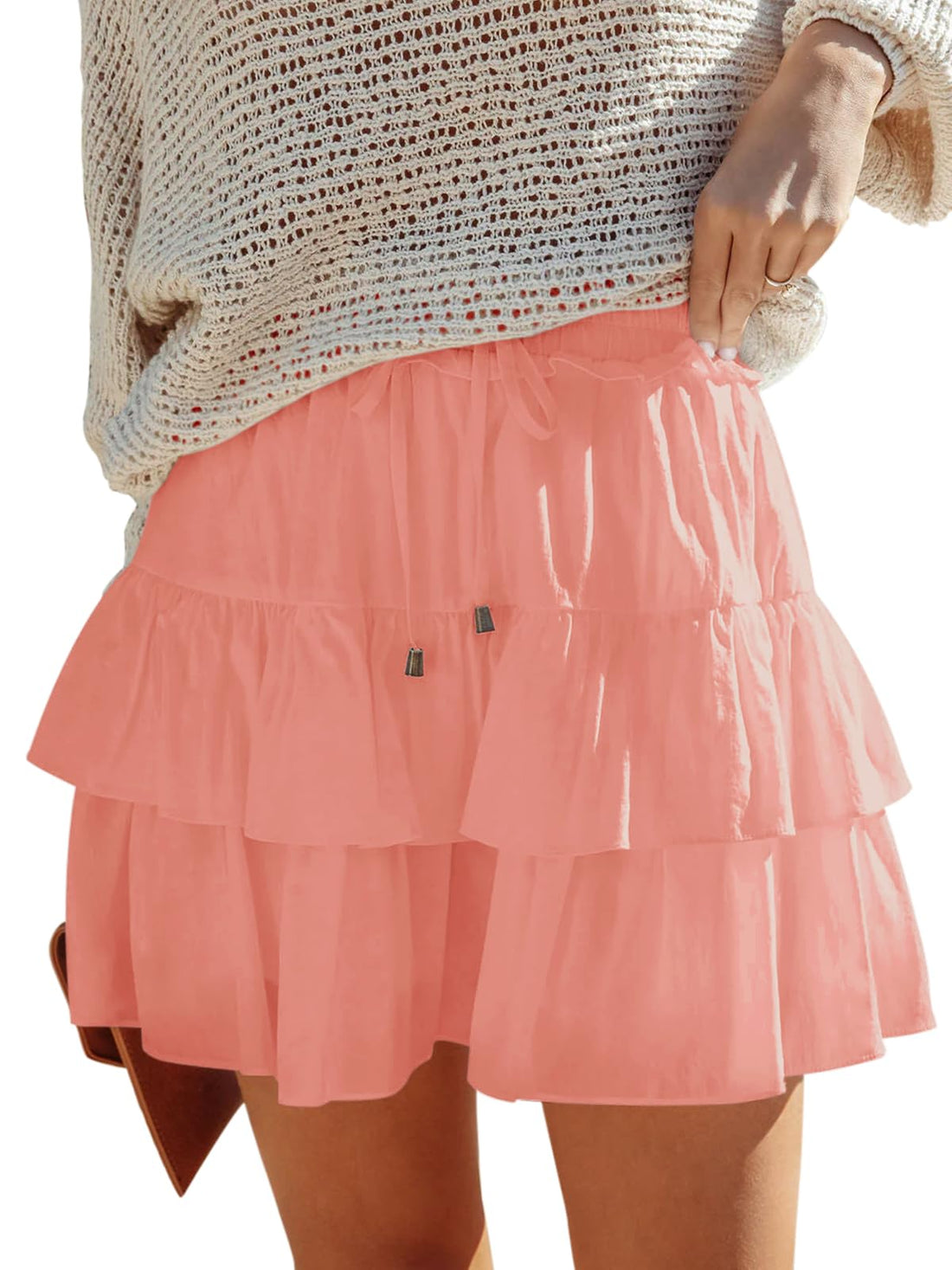 Aoudery Flowy Shorts for Women Boho Ruffled Tiered Skorts Casual High Waist Mini Skirts Tennis Gol...