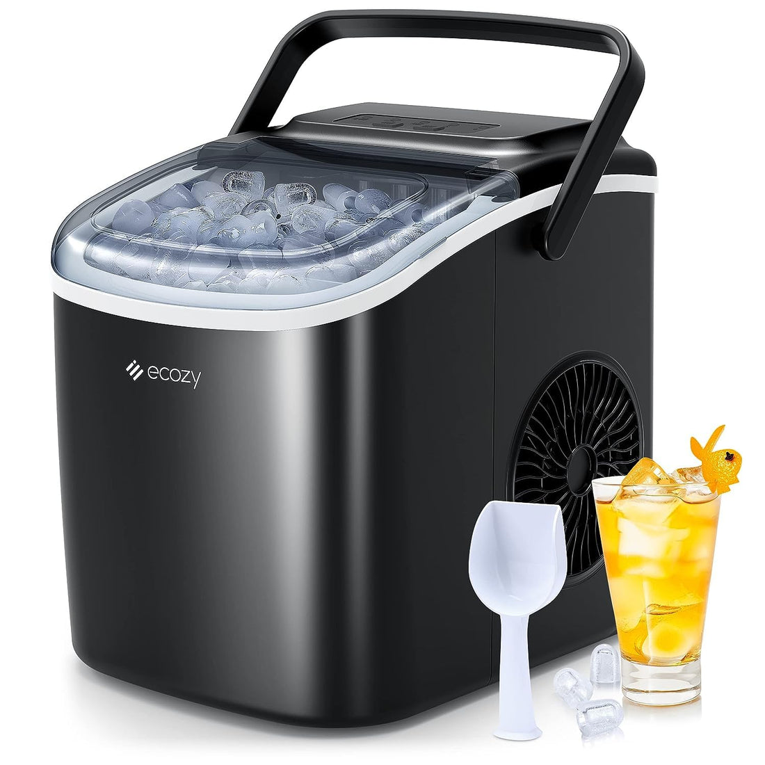 ecozy Portable Countertop Ice Maker - 9 Ice Cubes in 6 Minutes, 26 lbs Daily Output, Self-Cleaning...