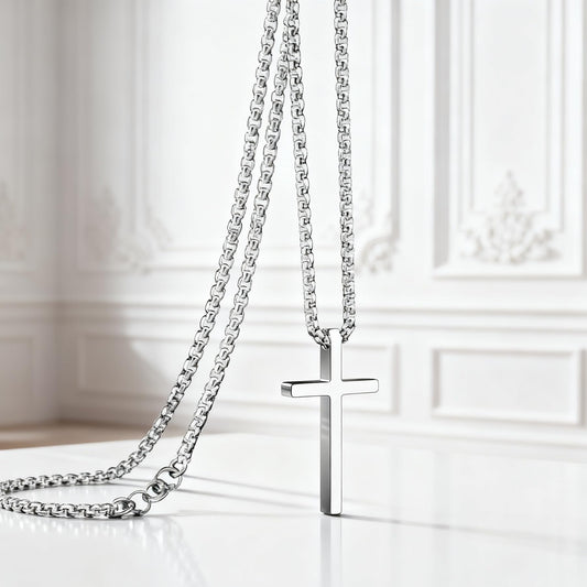 Women's Sterling Silver Cross Heart Necklace with Cubic Zirconia Pendant