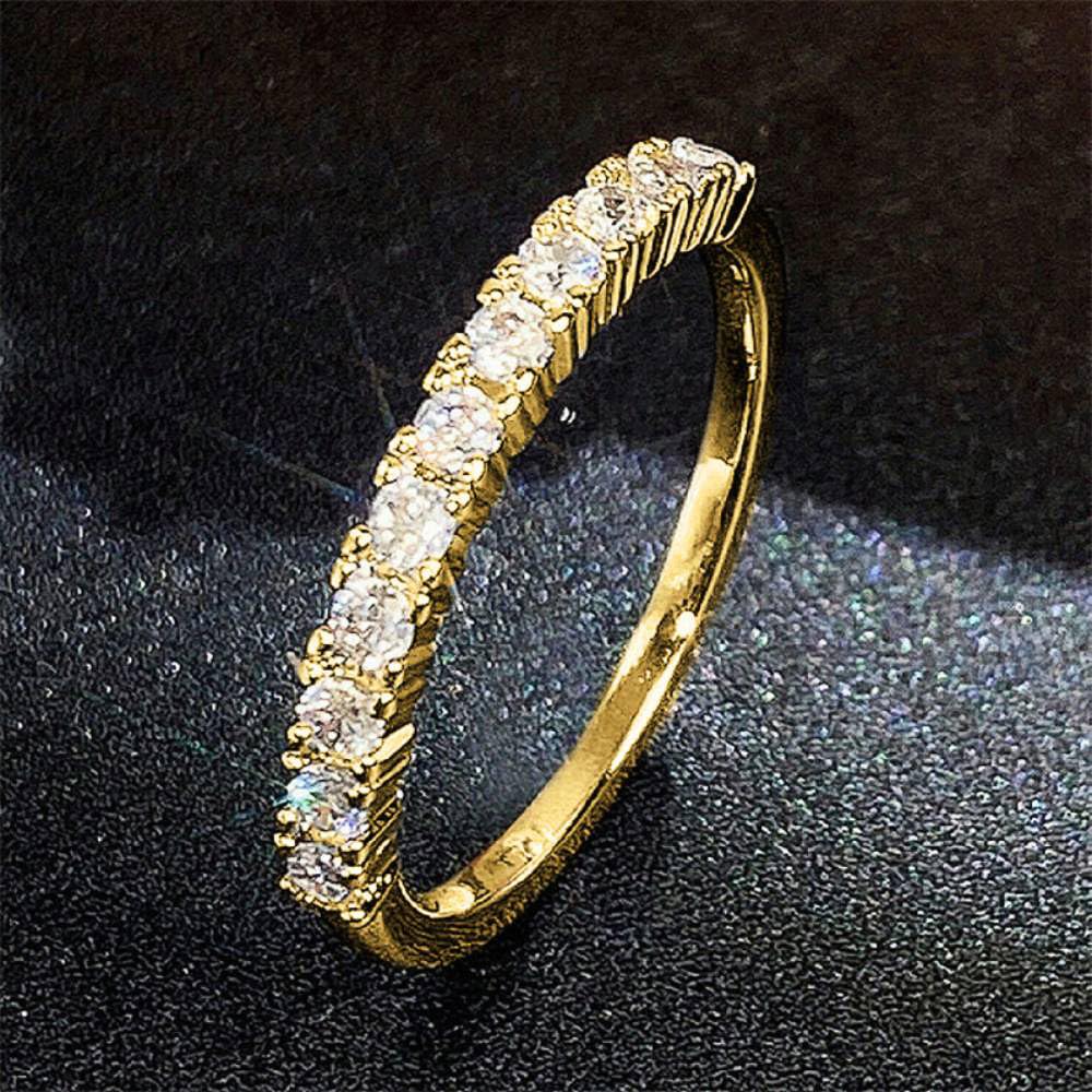 Gold Stackable Half Circle CZ Rings for Women
