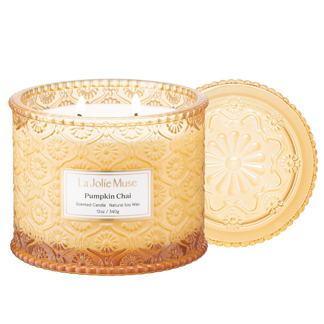 LA JOLIE MUSE Fall Candles – Pumpkin Candle with Spicy Chai & Vanilla | 12 oz Double Wick Soy Candle
