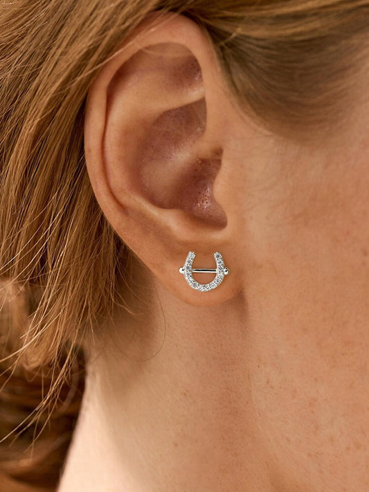 White Gold Horseshoe Earrings for Women