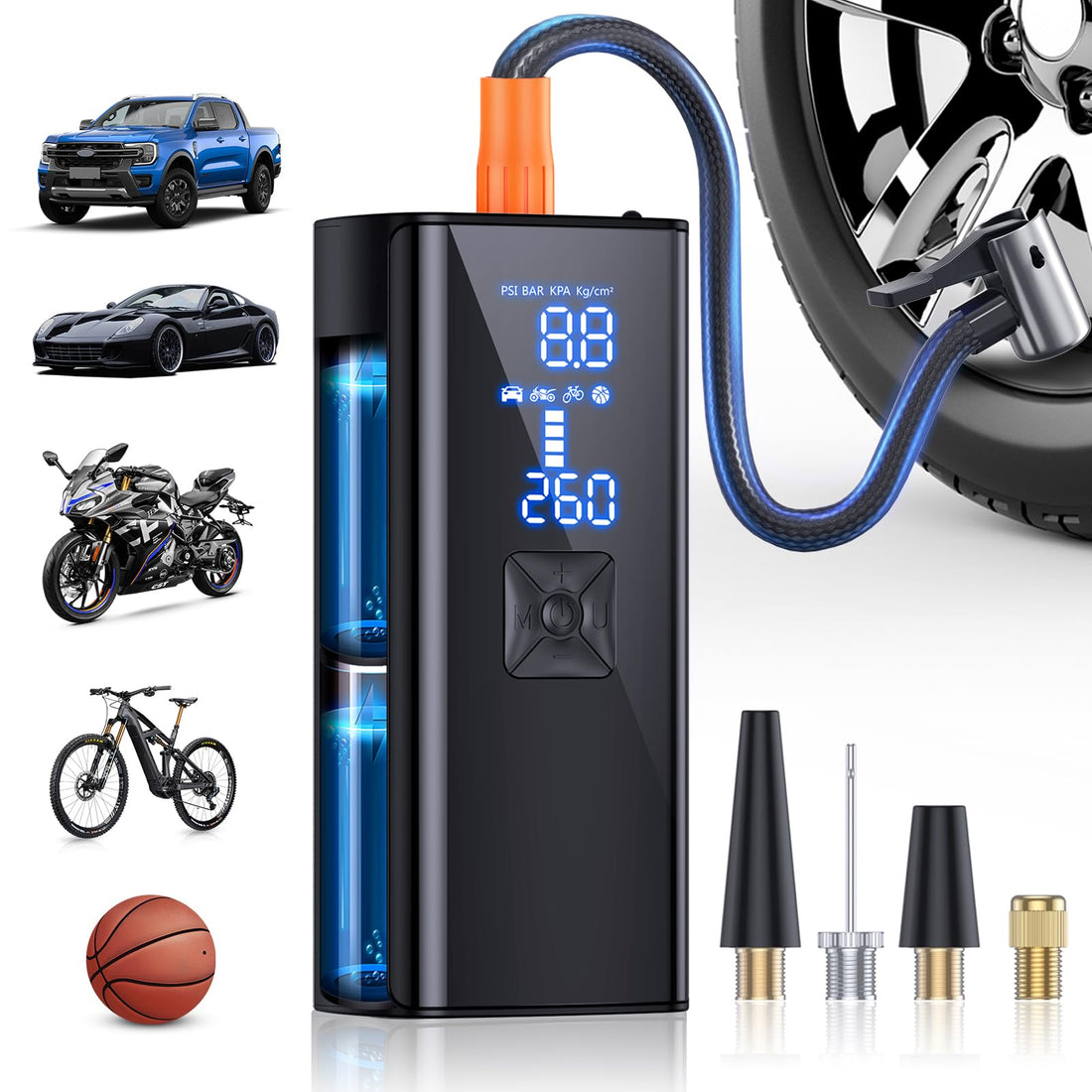 High-Pressure Portable Air Compressor with Digital Gauge for Tire Inflating.