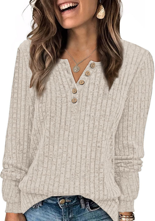 Cozy Chic: Long Sleeve Henley Sweater for Women 2024 Fashion