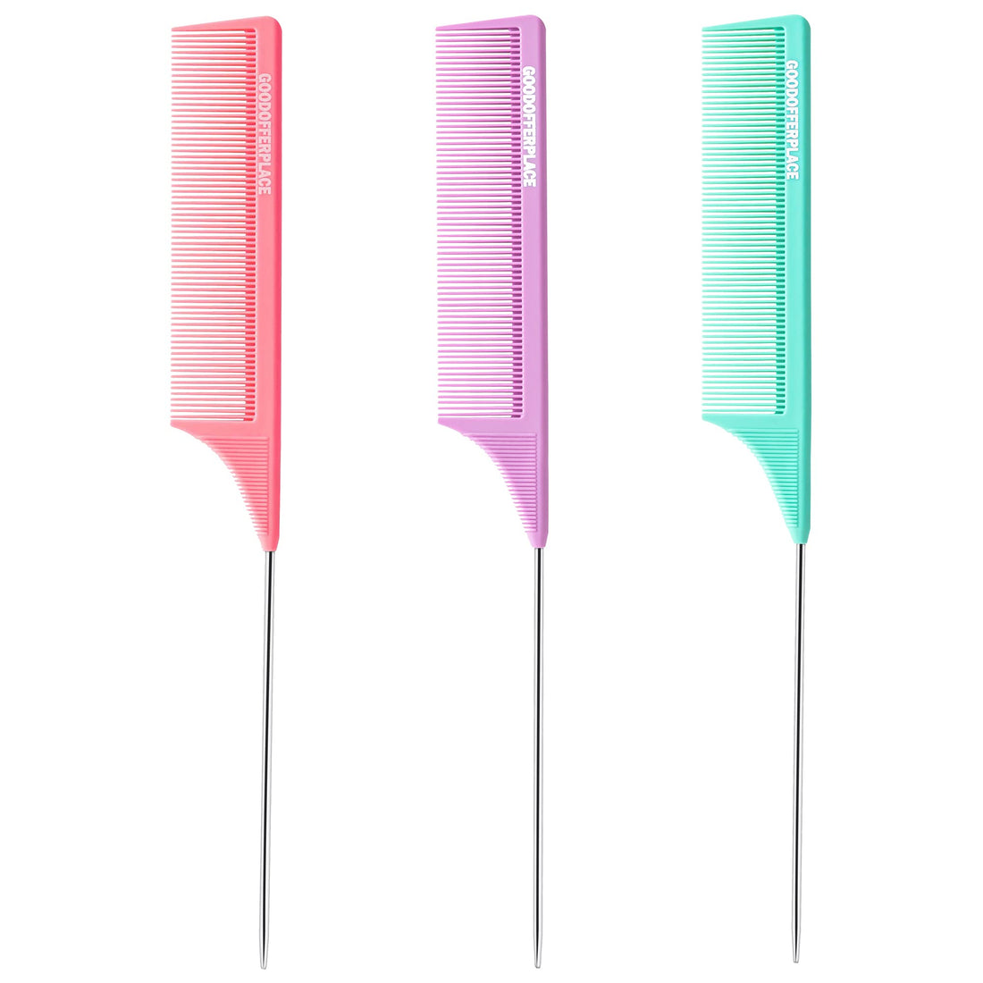 Rat Tail Combs for Curly Hair - 3 PCS Set with Fine Tooth and Metal Pick