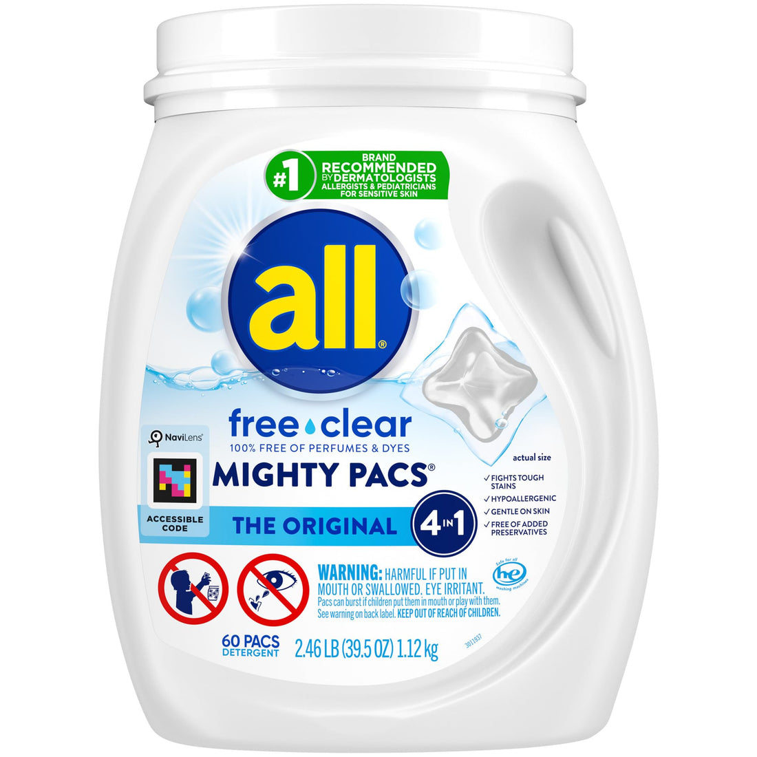 All Mighty Pacs Laundry Detergent, Free Clear for Sensitive Skin