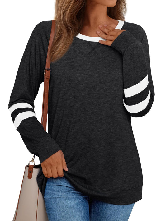 Color Block Crewneck Tees for Women's Casual Fall Fashion Essentials