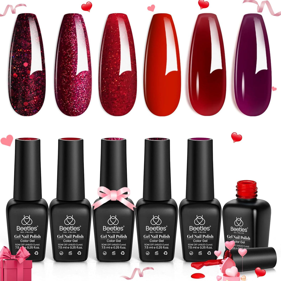 Burgundy Glitter Poinsettia Nail Polish Set for Gel Nails.