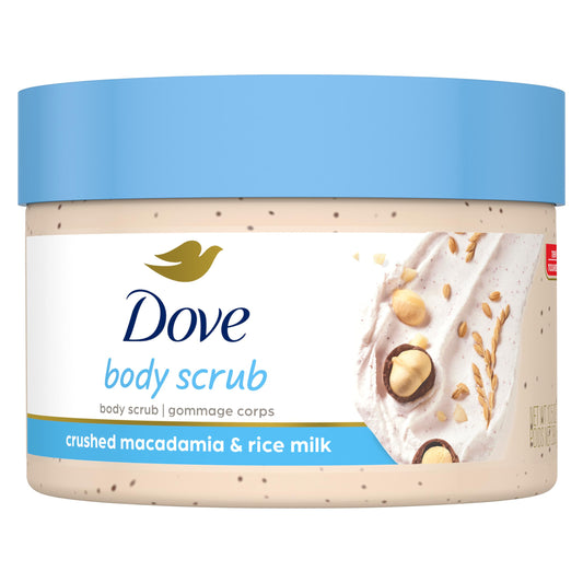 Natural body scrub with macadamia and rice milk for smoother skin.