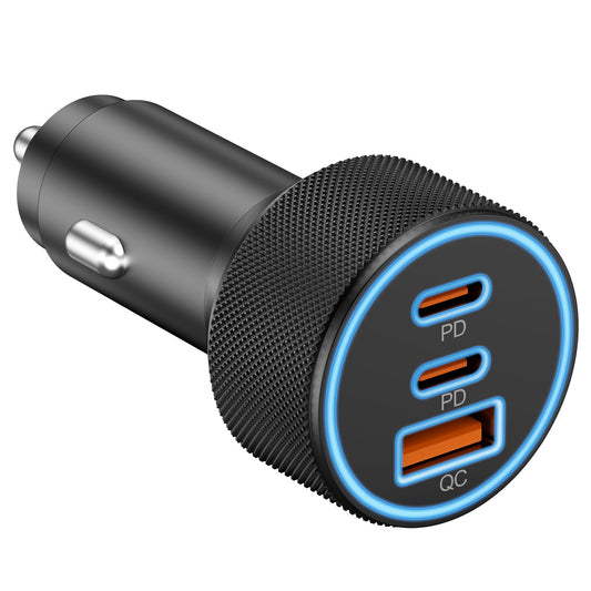 USB C Car Charger, 3-Port 67W Dual USB-C ⁘ USB-A Car Power Adapter PD/QC Fast Charging Cigarette Lighter for iPhone 15/14/13/