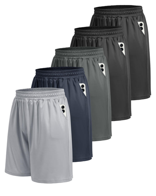 5 Pack Athletic Gym Mens Shorts - Workout Black Quick Dry Basketball Shorts with Pockets for Running Casual ...