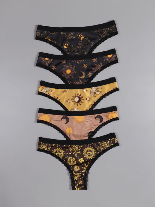 Women's Celestial Print Thong Panties 5-Pack Set