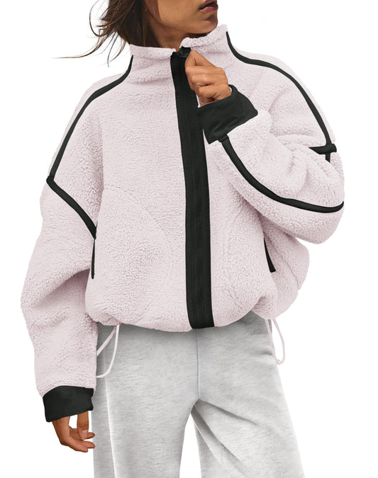 Womens Fuzzy Sherpa Zip Up Jackets for Winter