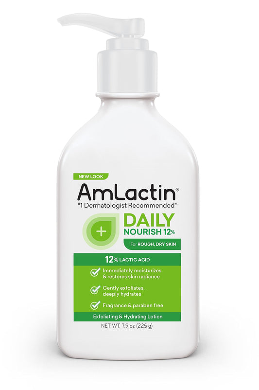 AmLactin Daily Moisturizing Lotion for Dry Skin with Exfoliating Properties.