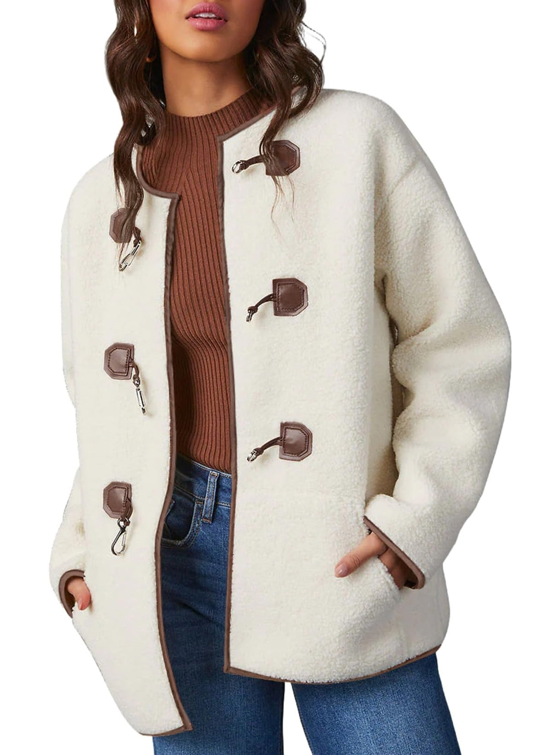 Dokotoo Women's Oversized Faux Shearling Color Block Sherpa Jacket