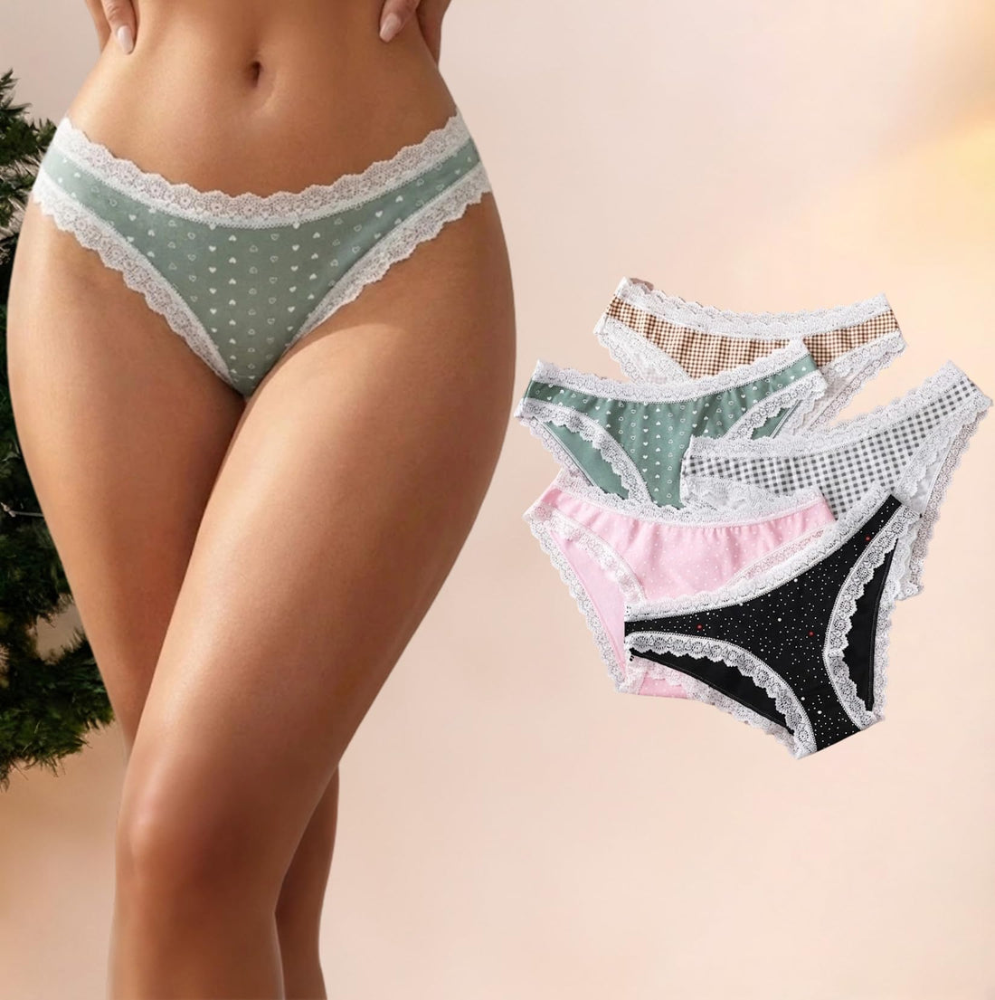 Multicolor Lace Trim Bikini Panties 5 Pack