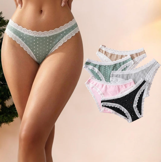 Multicolor Lace Trim Bikini Panties 5 Pack