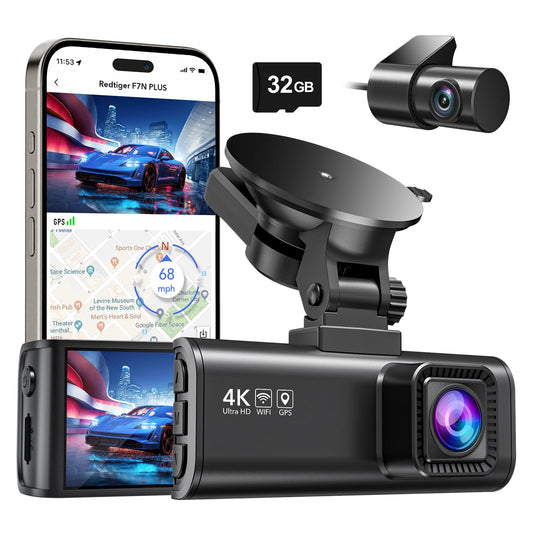 REDTIGER Dash Cam Front Rear, 4K/2.5K Full HD Dash Camera for Cars, Included 32GB Card, Built-in ...