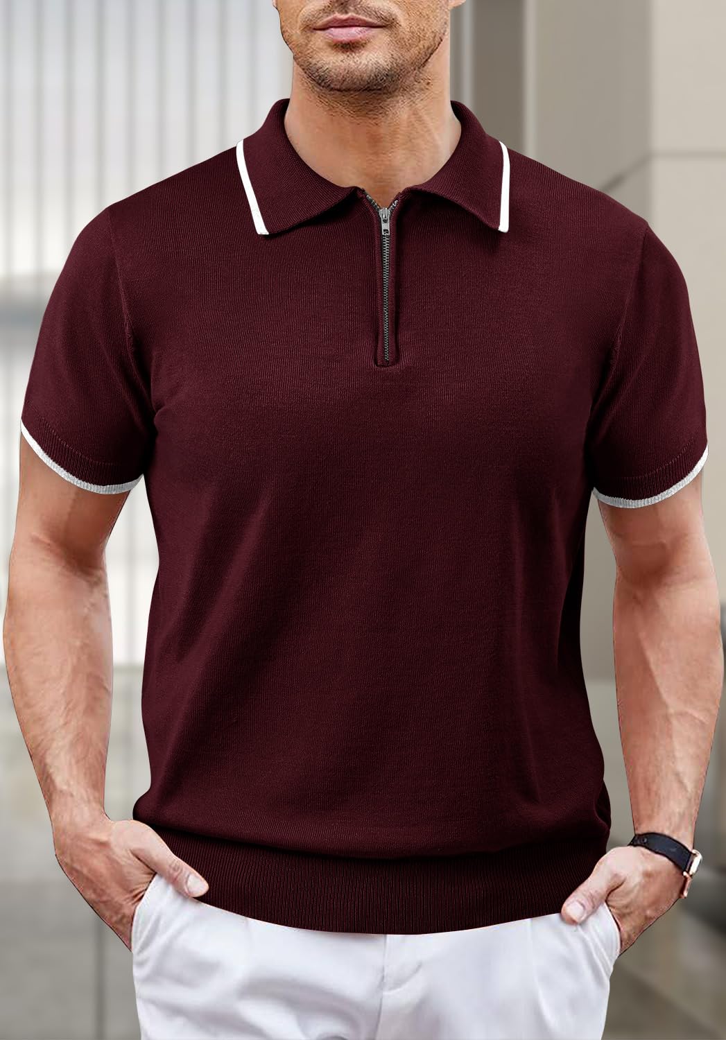Men's Athletic Tennis Polo Shirt Wine Red Large Polo Shirt for Men Athletic Tennis Wear