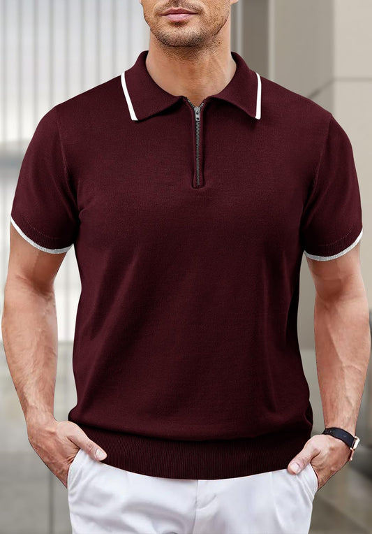Men's Athletic Tennis Polo Shirt Wine Red Large Polo Shirt for Men Athletic Tennis Wear