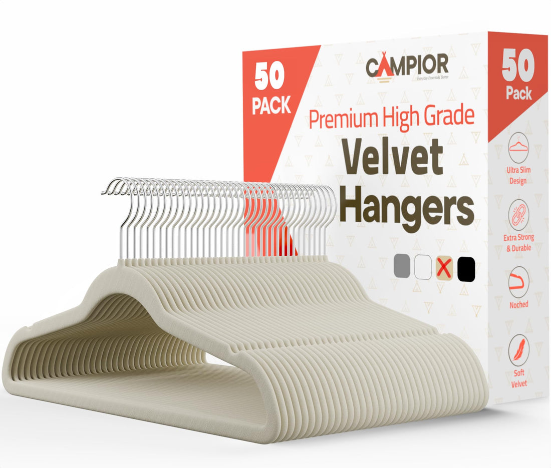 Premium velvet hangers: space-saving, sturdy, and organization-friendly.