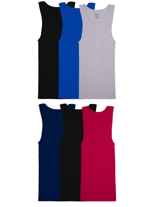 Fruit of the Loom Men's Sleeveless Tank A-Shirt, Tag Free ⁘ Moisture Wicking, Ribbed Stretch ...