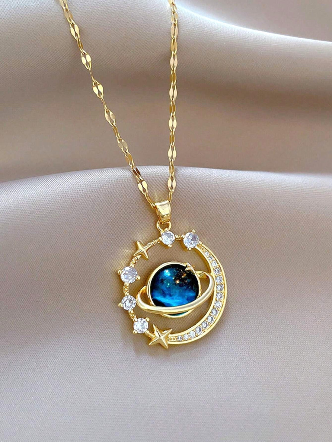 Elegant Celestial Moon and Star Gemstone Pendant Necklace for Women.