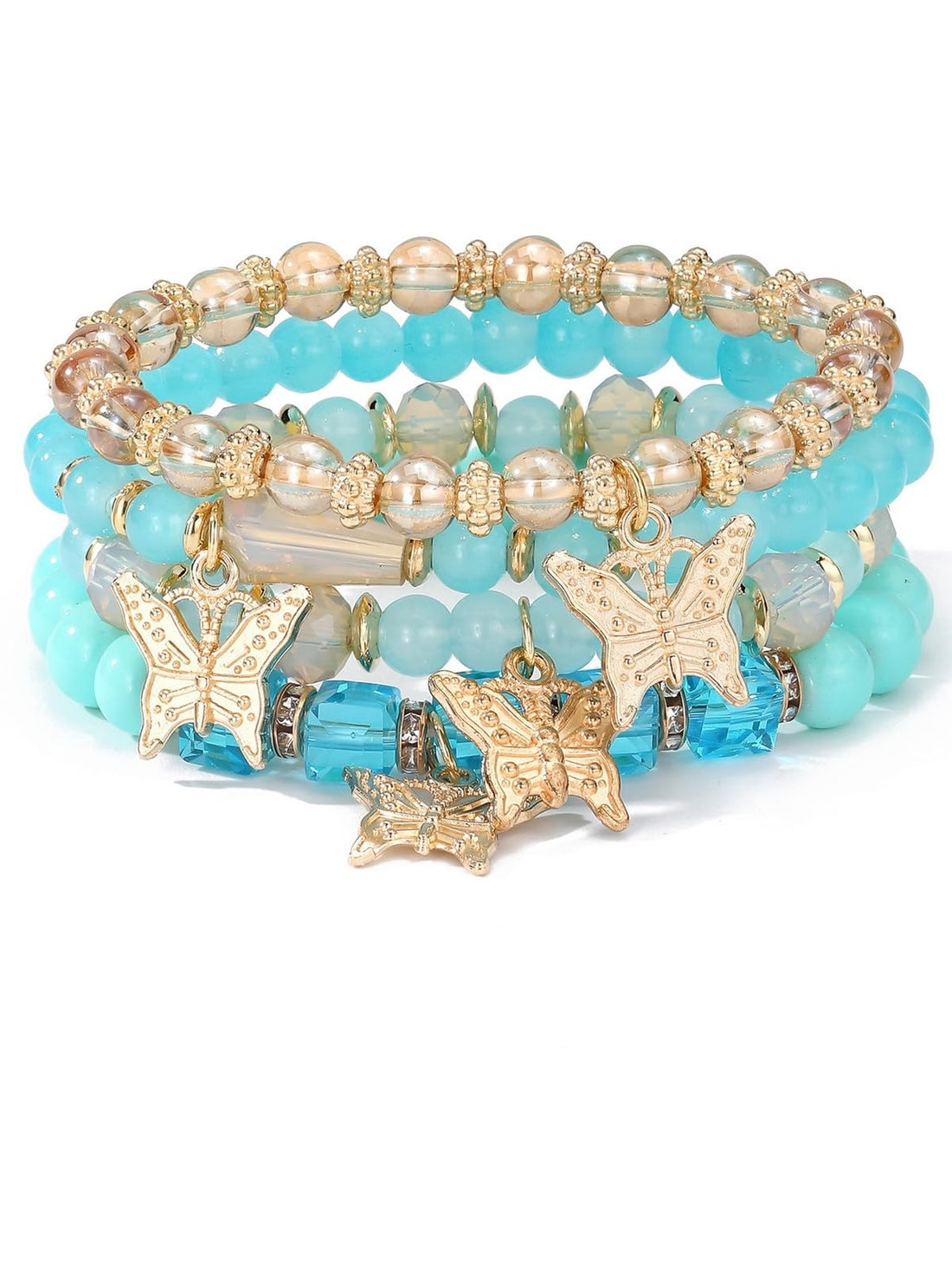 Elegant Boho Chic Blue Beaded Bracelet Set for Women's Friendship.